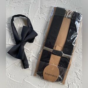 Groom’s Men’s Black Bow Tie & Suspenders